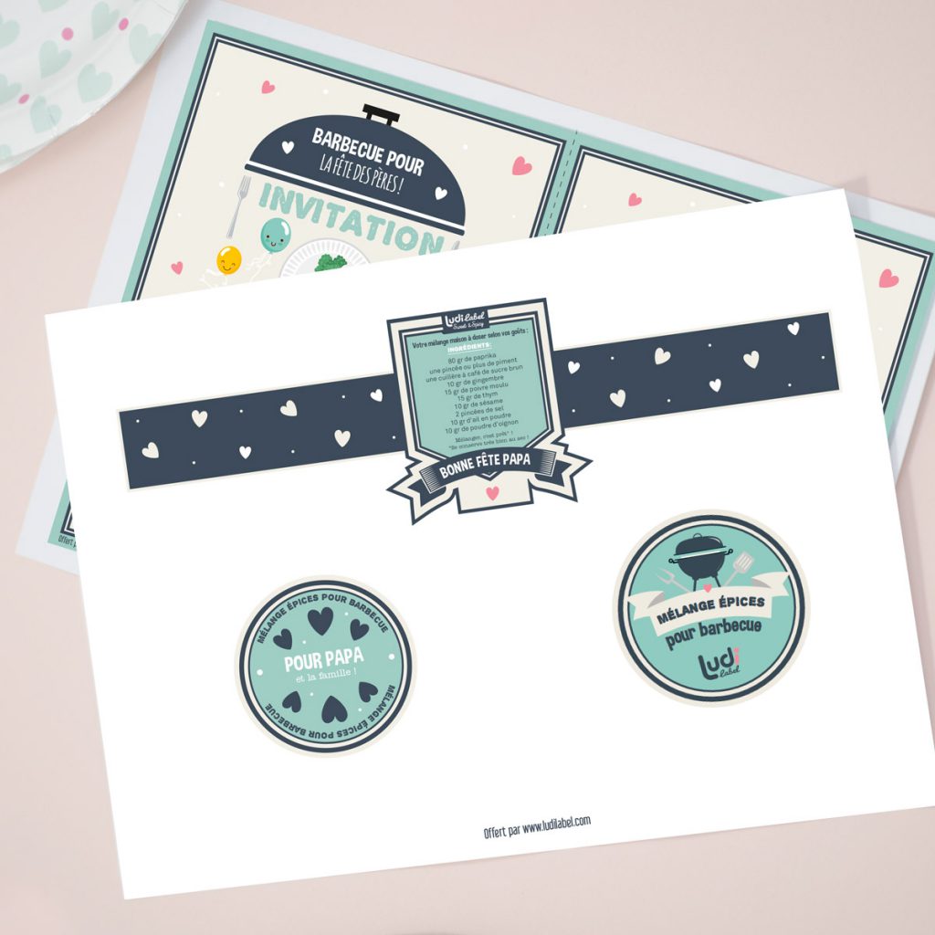 DIY Printable Decorations Pots d'épices et Invitation Barbecue pour la fête des pères