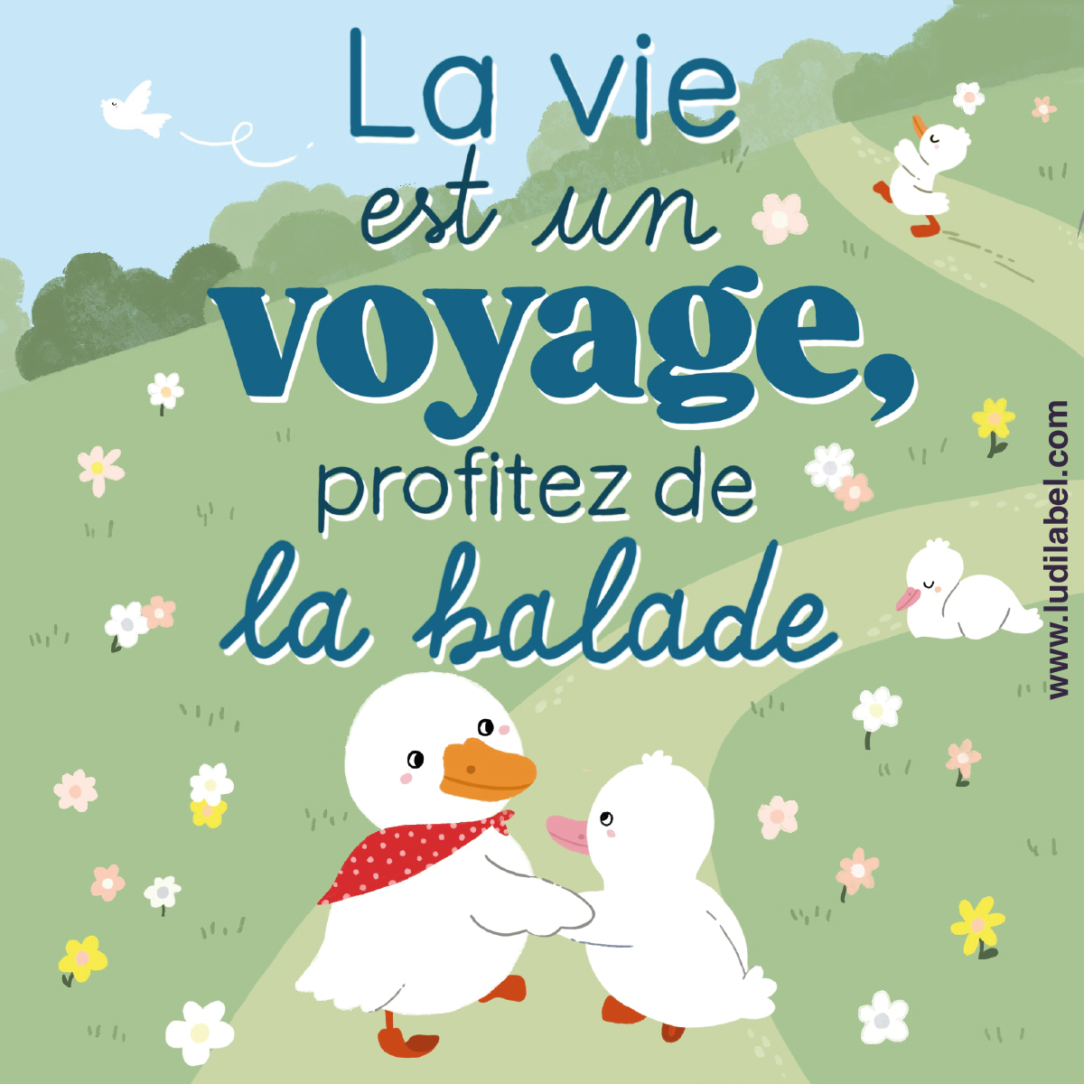La vie est un voyage, profitez de la balade, illustration canetons qui se promènent